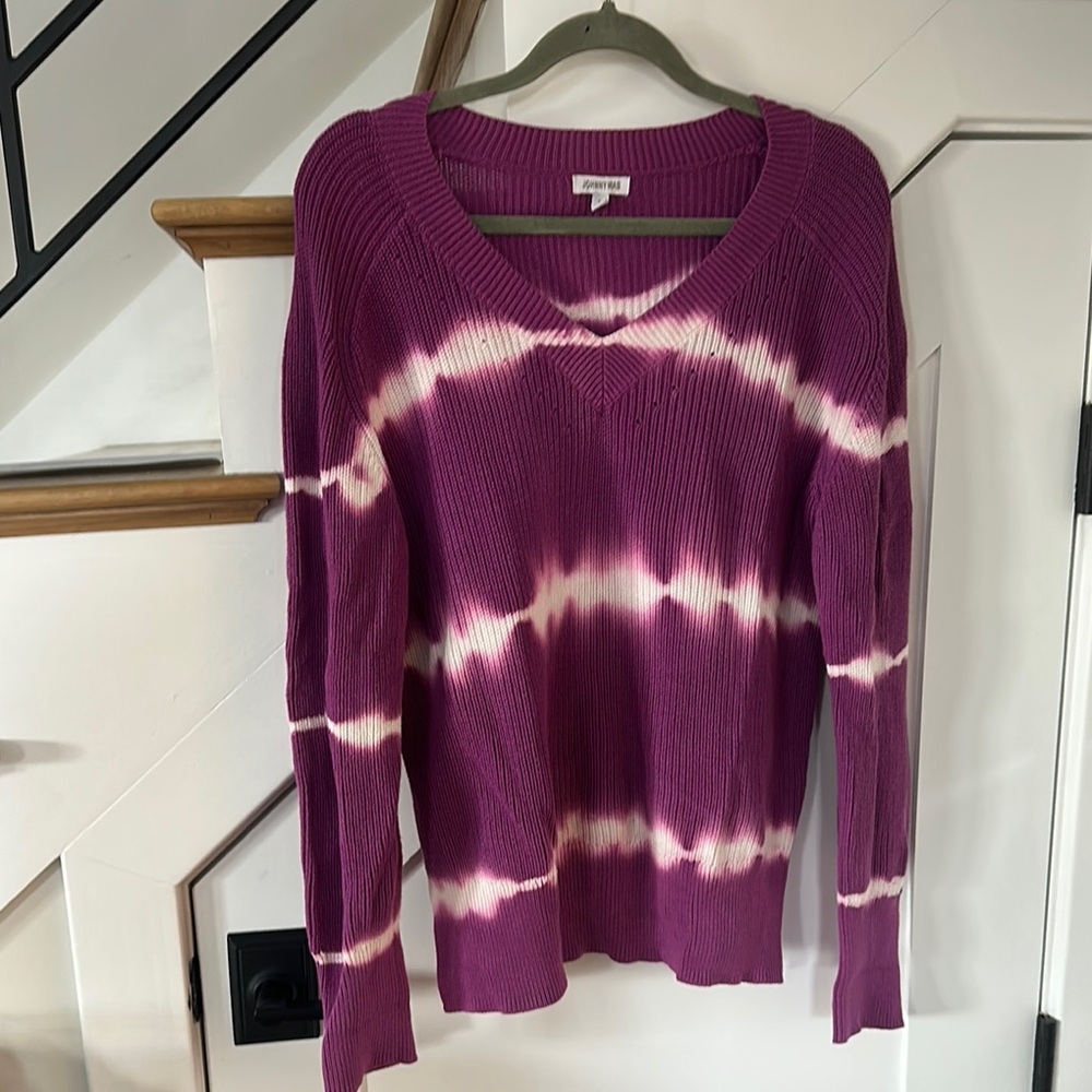 Purple Tie-Dye V-Neck Sweater